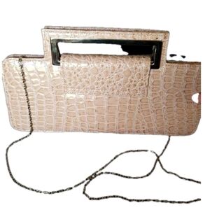 J.Francis Evening clutch Purse Silver Metallic Chain Strap Crossbody Animalprint